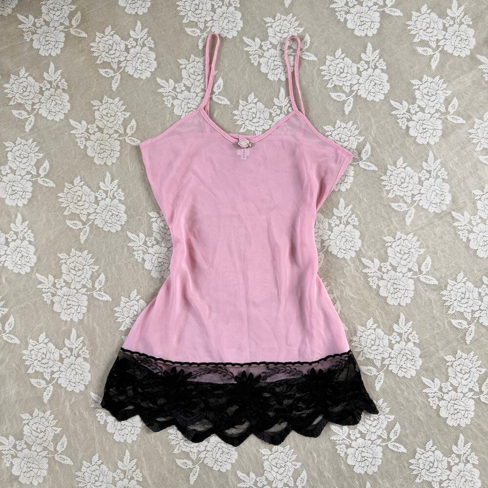 Vintage Y2K Rampage Pink Lace Mini Slip Dress Size Medium